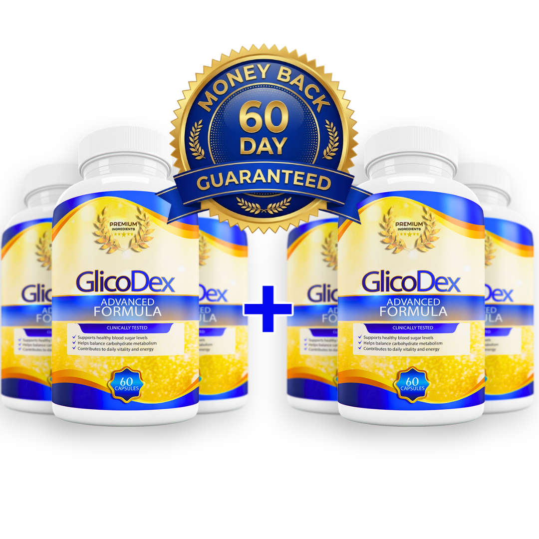 GlicoDex bottles with 60-day money-back guarantee seal